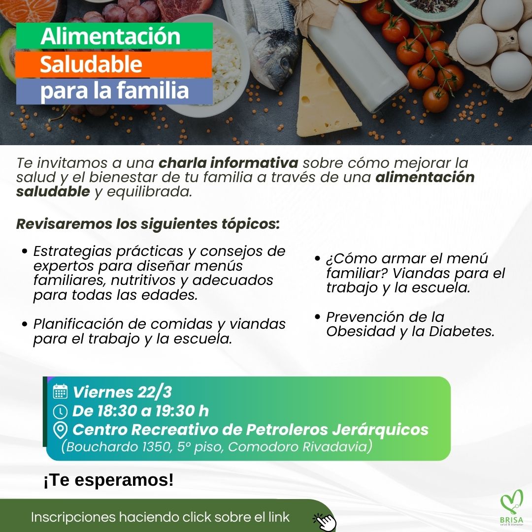 Este viernes se realizará una charla de Alimentación Saludable en el CAD Jerárquicos