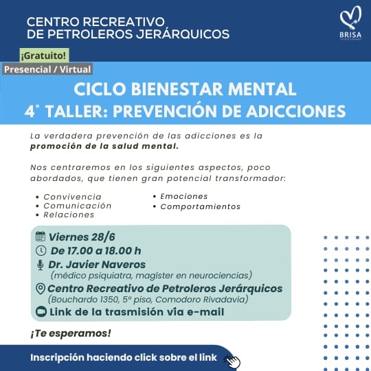 Se viene el 4° Taller de Prevención de Adicciones en el Centro Recreativo de Petroleros Jerárquicos