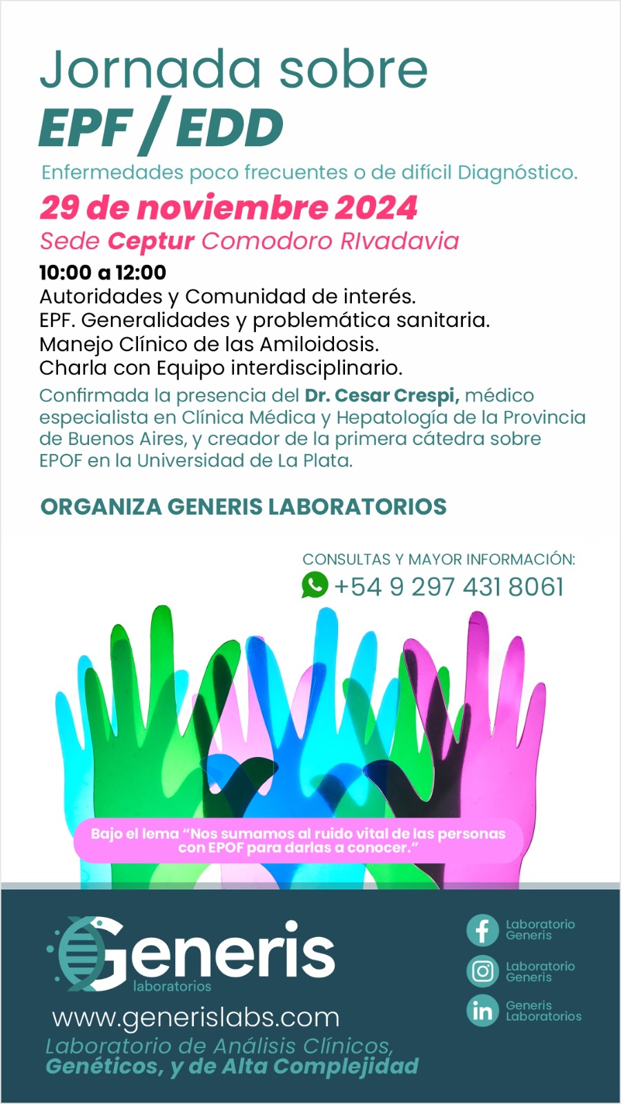 Este viernes 29 se realizará en Comodoro una jornada gratuita sobre EPF y EDD