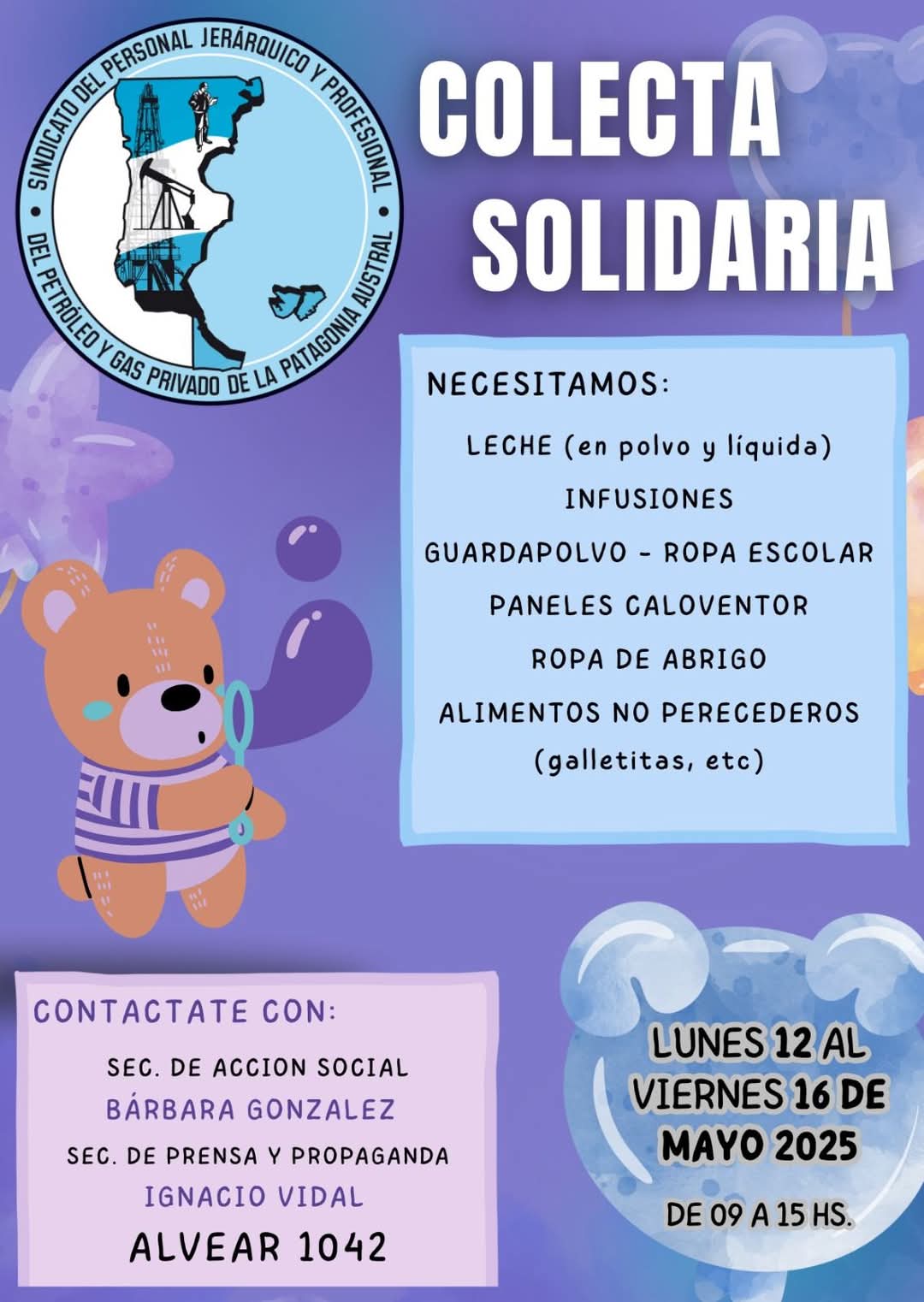 Petroleros Jerárquicos lanza campaña solidaria en Comodoro Rivadavia
