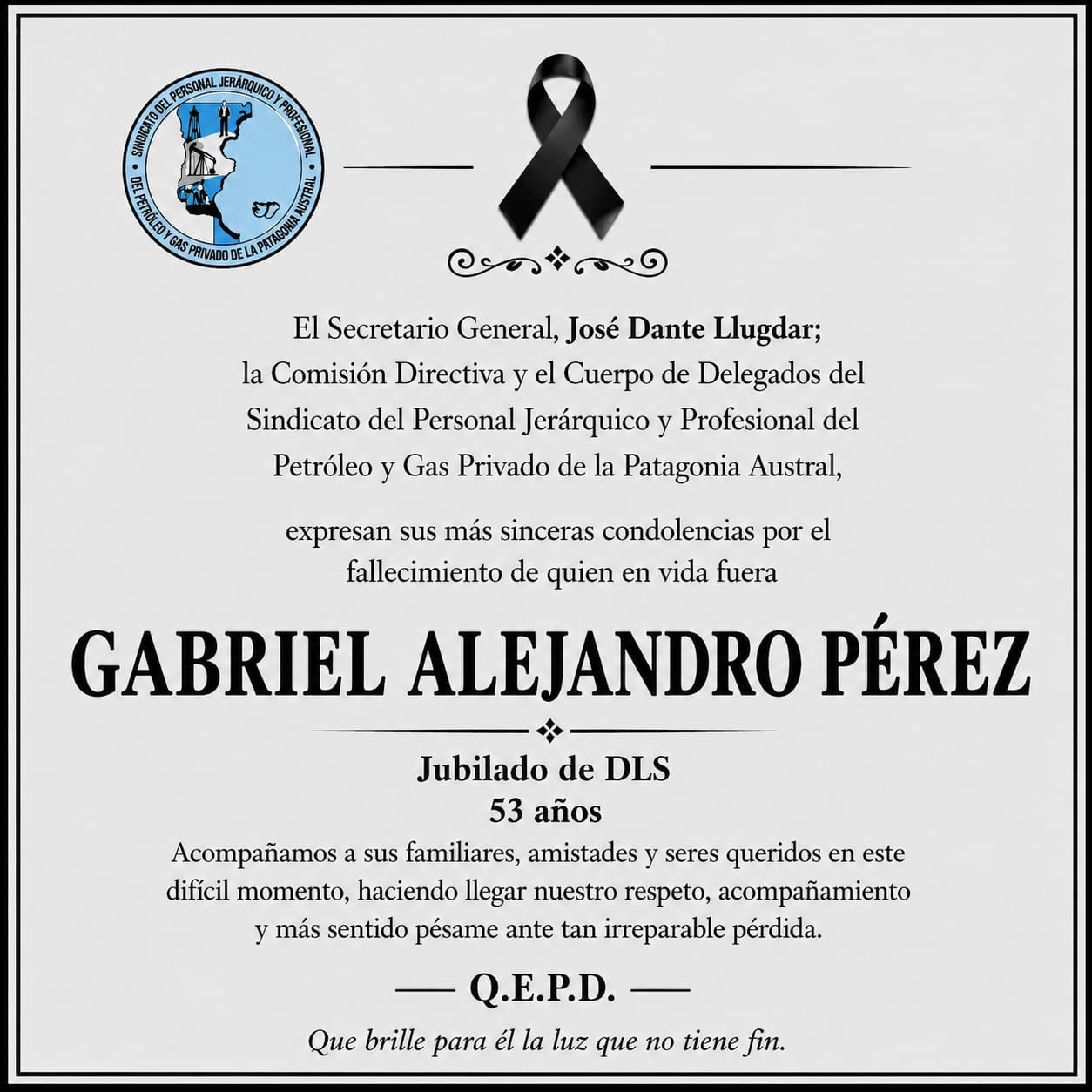 Aviso fúnebre: Gabriel Alejandro Pérez