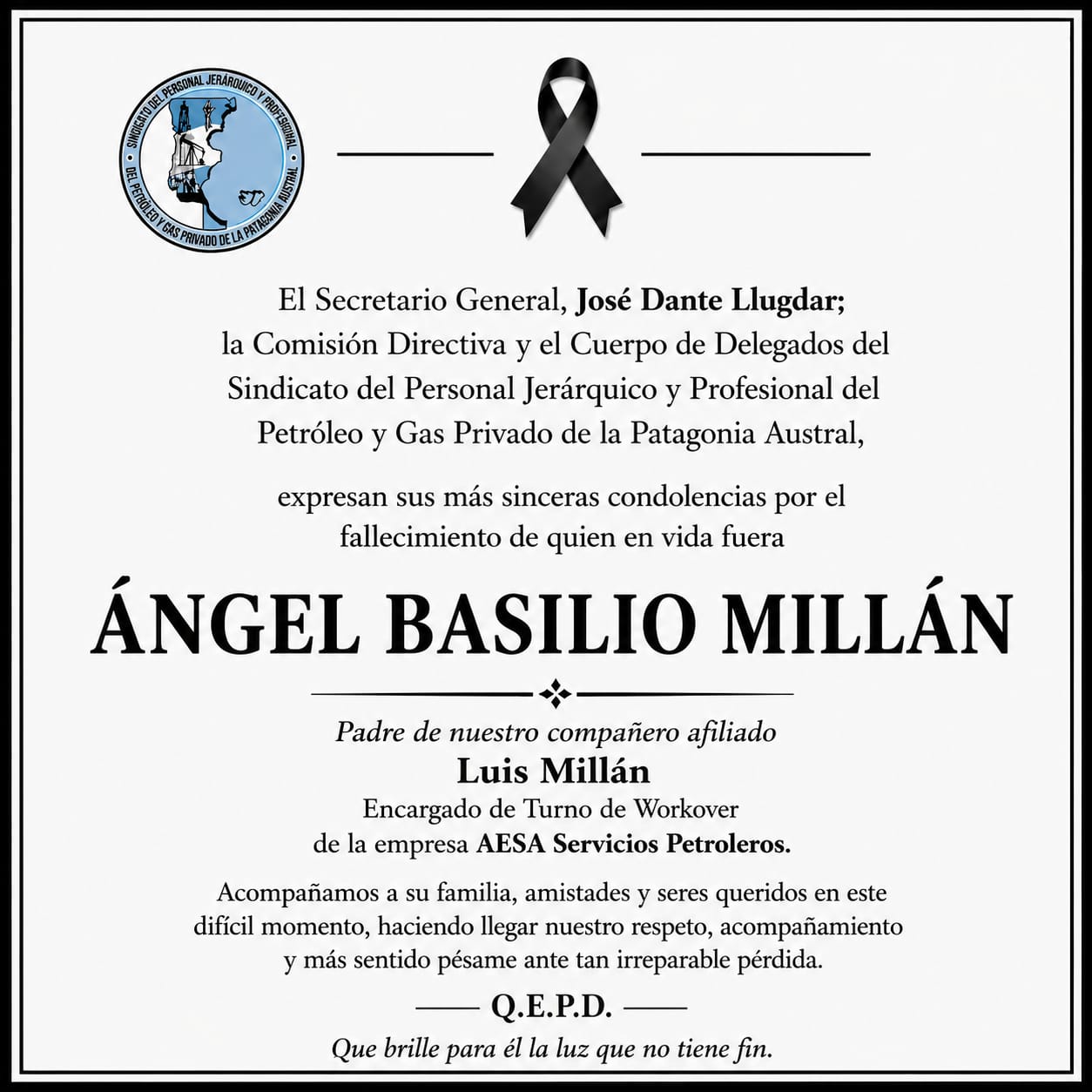AVISO FÚNEBRE: Sr. Ángel Basilio Millán